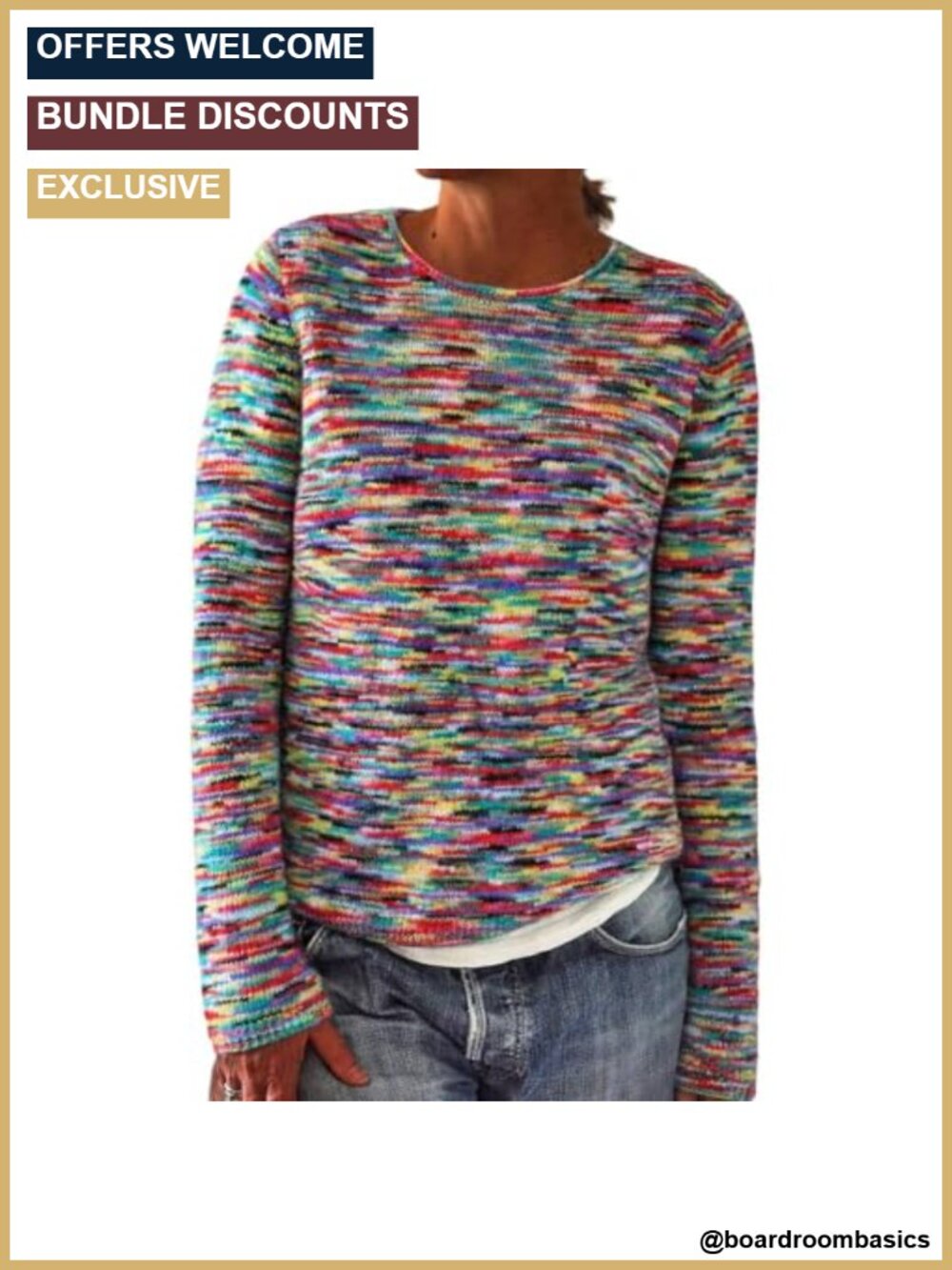 Fair Isle Knit Pullover Sweater Long Sleeve Crew Neck Drop Shoulder